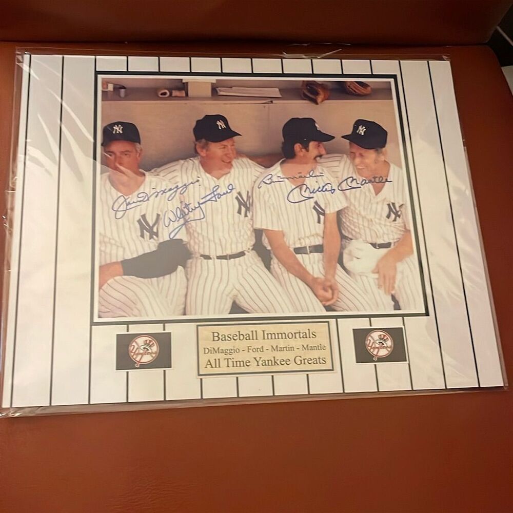 Autographed NY Yankees Legends Photo DiMaggio Mantle Ford Martin Purple COA